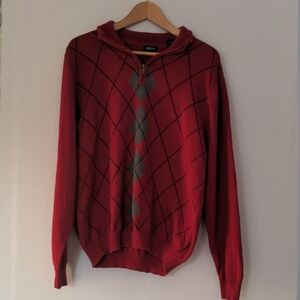 Izod Sweater Mens Medium Red 1/4 Zip Geometric 100% Cotton Long Sleeve Dadcore